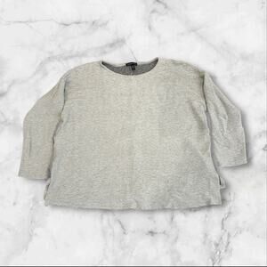 Eileen Fisher Sweater Women's L Gray Crushed Textured Tencel Knit Pullover